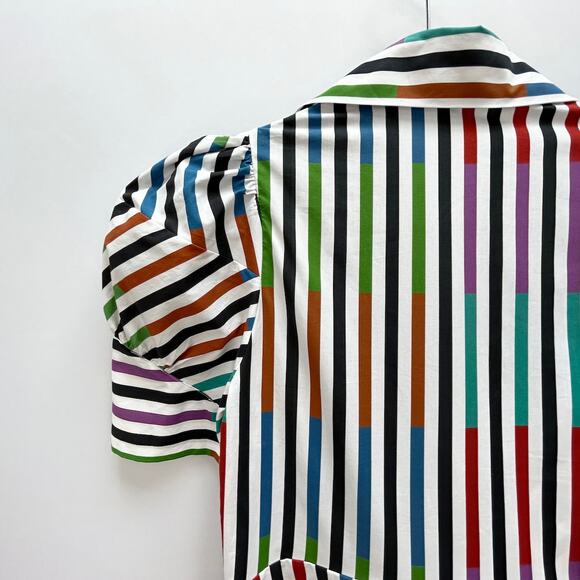 Silvia Tcherassi Roopal Color-Block Shirt Dress in Sangria Stripes, Sz S - Picture 10 of 14